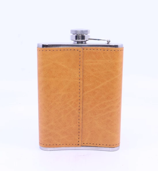 Turuncu Deri Kaplama Cep Matarası/Flask 8 OZ - 5