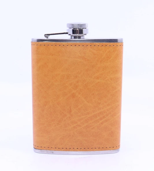 Turuncu Deri Kaplama Cep Matarası/Flask 8 OZ