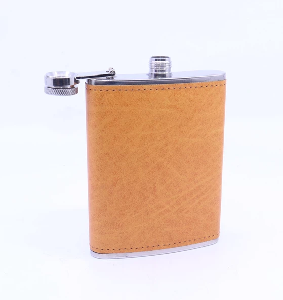 Turuncu Deri Kaplama Cep Matarası/Flask 8 OZ - 3