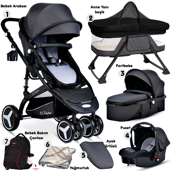 Baby Home 945 Paris Travel Sistem Bebek Arabası Anne Yanı Sepet Beşik 7'in 1 Full Takım - 4