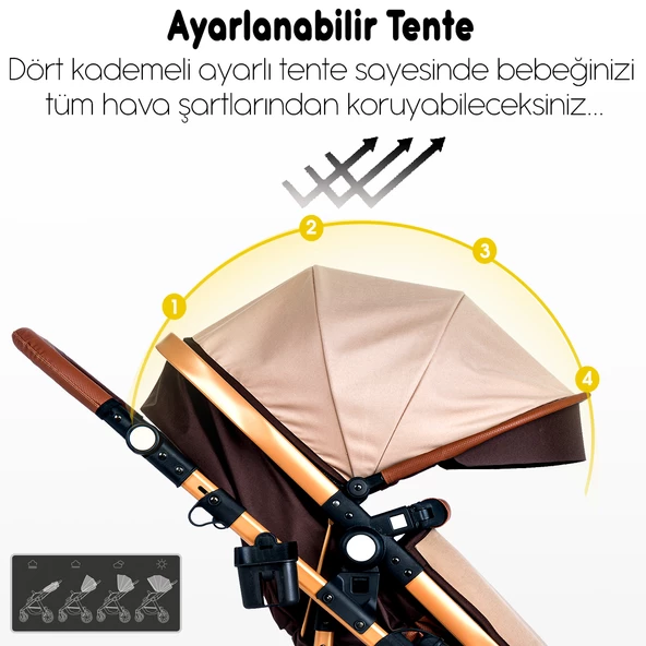 Baby Home 945 Paris Travel Sistem Bebek Arabası Anne Yanı Sepet Beşik 7'in 1 Full Takım - 10