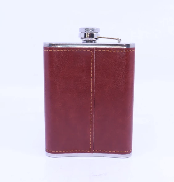 Kahverengi Deri Kaplama Cep Matarası/Flask 8 OZ - 6