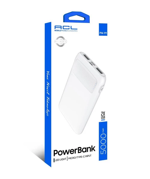 Acl Pw-91 5000 Mah Powerbank Led Light Micro/type-C Input