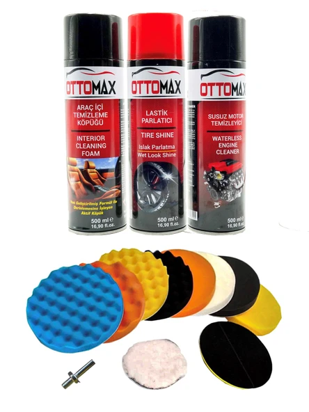 OTTOMAX 14 Parça Pasta Cila Sünger Seti Motor Temizleme Lastik-Jant Parlatma Araç Temizlik Seti