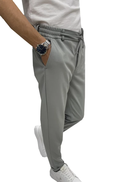 Wooking Erkek Pantolon Beli Lastikli Slim Fit Esnek Likralı Basic Pamuklu Jogger - 4