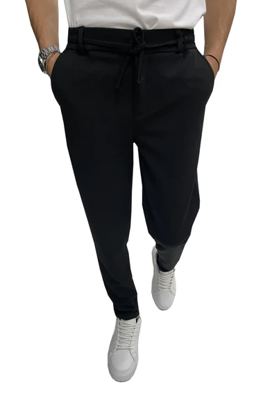 Wooking Erkek Pantolon Beli Lastikli Slim Fit Esnek Likralı Basic Pamuklu Jogger - 2