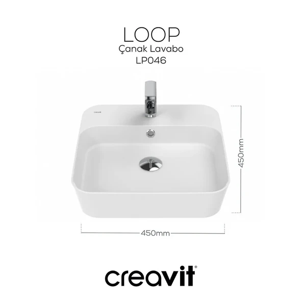 CREAVİT Loop Kare Çanak Lavabo 45 cm LP046 - 3
