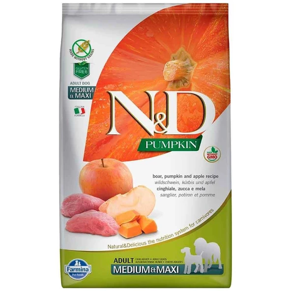 N&D Pumpkin Bal Kabaklı Yaban Domuzlu Elmalı Orta ve Büyük Irk Tahılsız Yetişkin Köpek Maması 12kg