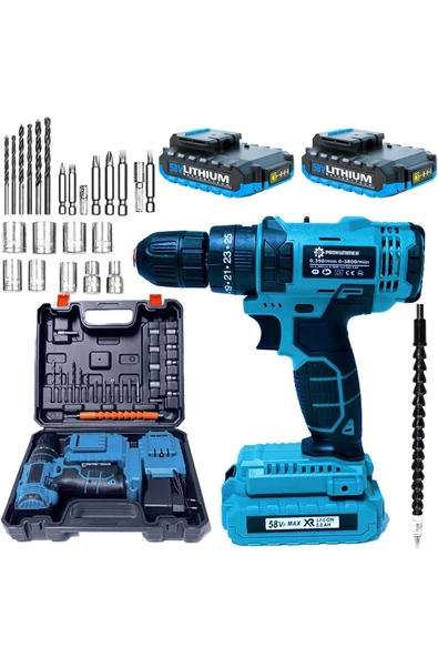 prohummer PHSM189 Ultra Akülü 58vf Darbeli Vidalama Matkap Seti