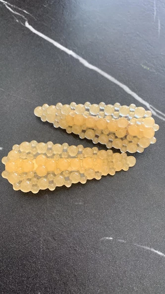 Turuncu Renkli Damla Şekil Gold Pens Kıskaçlı 2'li Saç Tokası Handmade El Yapımı Epoksi Hediyelik - 4
