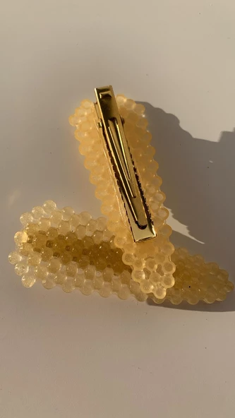 Turuncu Renkli Damla Model Gold Pens Kıskaçlı 2'li Saç Tokası Handmade El Yapımı Epoksi Hediyelik - Resim 5