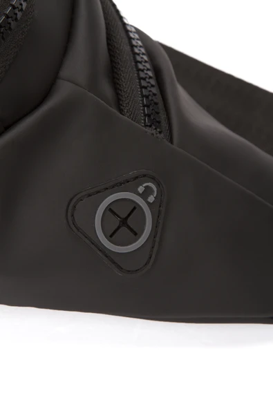 Unisex Siyah Günlük Bel Çantası Vegan Deri Kulaklık Çıkışlı Çapraz Omuz Çanta Su Geçirmez Kumaş - 4