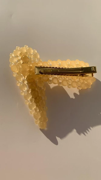 Turuncu Renkli Damla Şekil Gold Pens Kıskaçlı 2'li Saç Tokası Handmade El Yapımı Epoksi Hediyelik - 5