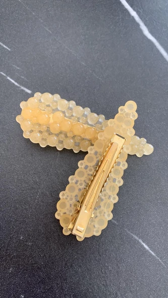 Turuncu Renkli Damla Model Gold Pens Kıskaçlı 2'li Saç Tokası Handmade El Yapımı Epoksi Hediyelik - Resim 2