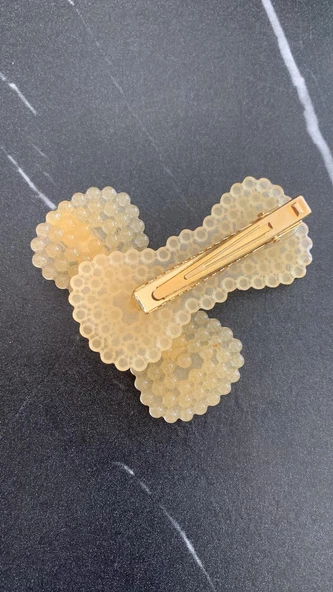 Turuncu Renk Kurdele Model Gold Pens Kıskaçlı 2'li Saç Tokası Handmade El Yapımı Epoksi Hediyelik - 6