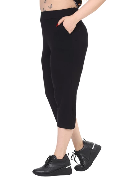 Melsay Butik Siyah Taş Desen Çapraz Cep Detaylı Kapri Takım - 6