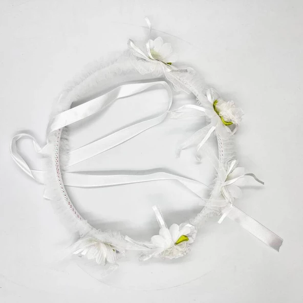 Çiçekli Kurdeleli Çember Taç - Resim 2