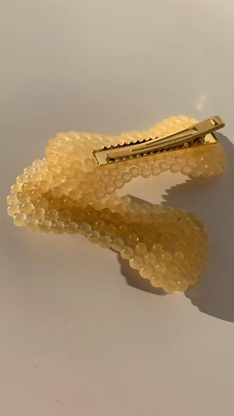 Turuncu Renk Kurdele Model Gold Pens Kıskaçlı 2'li Saç Tokası Handmade El Yapımı Epoksi Hediyelik - 5