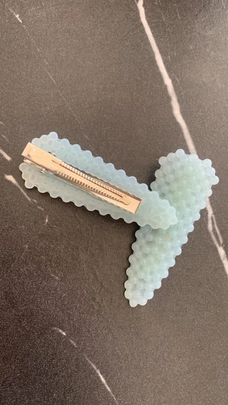 Turkuaz Renkli Damla Model Gümüş Pens Kıskaçlı 2'li Saç Tokası Handmade El Yapımı Epoksi Hediyelik - Resim 6