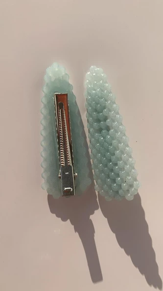 Turkuaz Renkli Damla Model Gümüş Pens Kıskaçlı 2'li Saç Tokası Handmade El Yapımı Epoksi Hediyelik - Resim 7