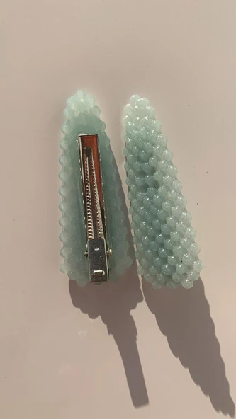 Turkuaz Renkli Damla Model Gümüş Pens Kıskaçlı 2'li Saç Tokası Handmade El Yapımı Epoksi Hediyelik - Resim 5