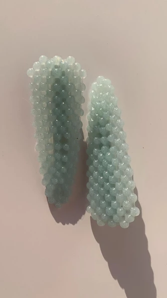 Turkuaz Renkli Damla Model Gümüş Pens Kıskaçlı 2'li Saç Tokası Handmade El Yapımı Epoksi Hediyelik - Resim 3