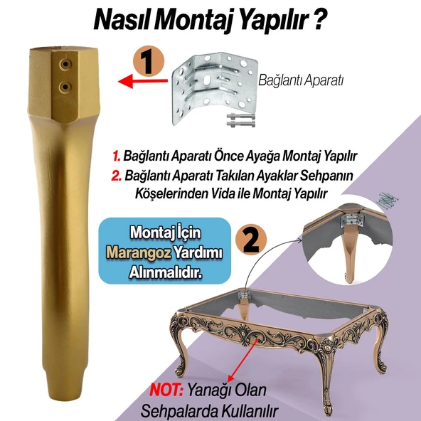 Erva Plastik Sehpa Ayağı 46 cm Gold Altın Orta Ayak Zigon Sehpa Mobilya Masa Ayakları Altın 1 Adet - 5