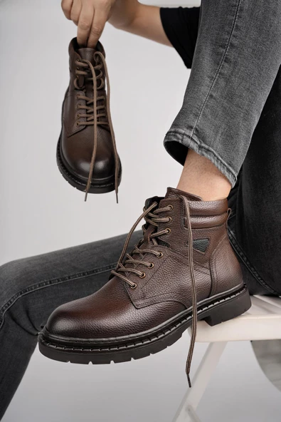 Muggo STEPHAN Garantili Bağcıklı Hakiki Deri Kaymaz Taban Erkek Bot - 7