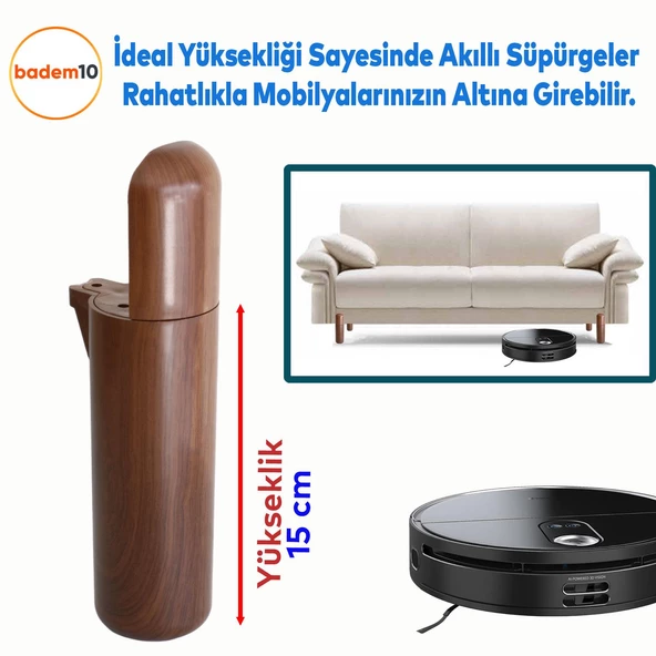 Kapsül Bohem Mobilya Kanepe Koltuk Baza Yükseltici Ayağı Ayakları Ahşap Desenli Ceviz 15 cm 4 Adet - 4