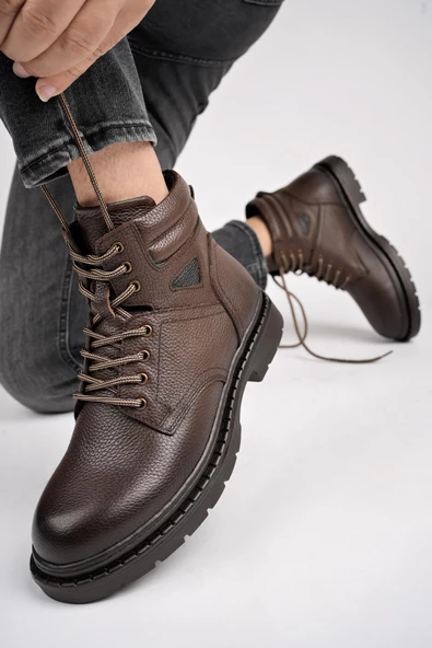 Muggo STEPHAN Garantili Bağcıklı Hakiki Deri Kaymaz Taban Erkek Bot - 9