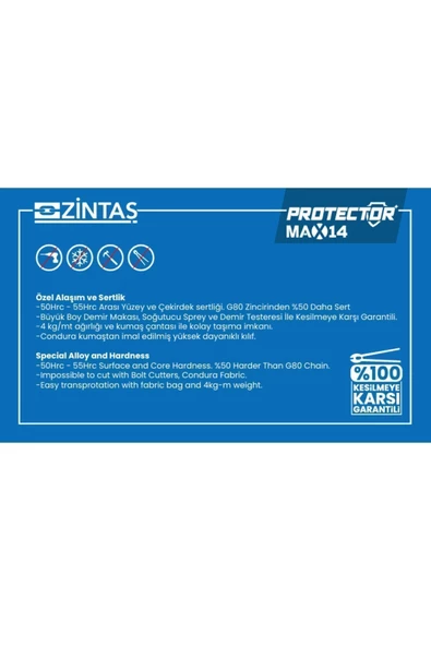 Zintaş Protector Max14 Motosiklet Kesilmez Zincir 14mm 180cm Sadece Zincir - 3