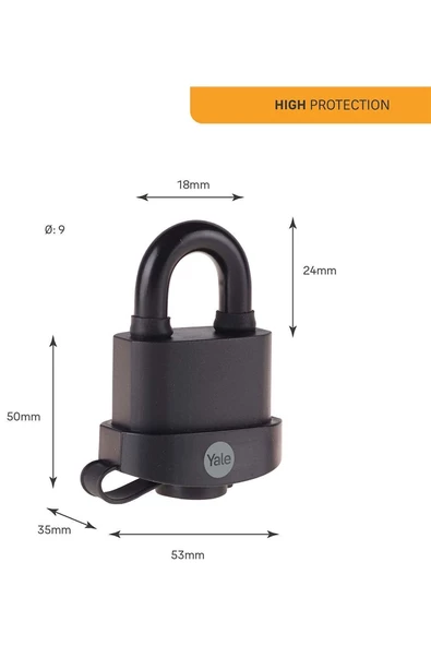 Yale Y220B/51/118/1 - 51mm PVC Kaplamalı Marin Asma Kilit - Sertleştirilmiş Çelik Halka - 3 Anahtar - 3