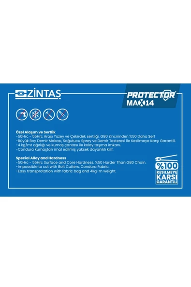 Zintaş Protector Max14 Motosiklet Kesilmez Zincir Kilit 14mm 150cm - 2