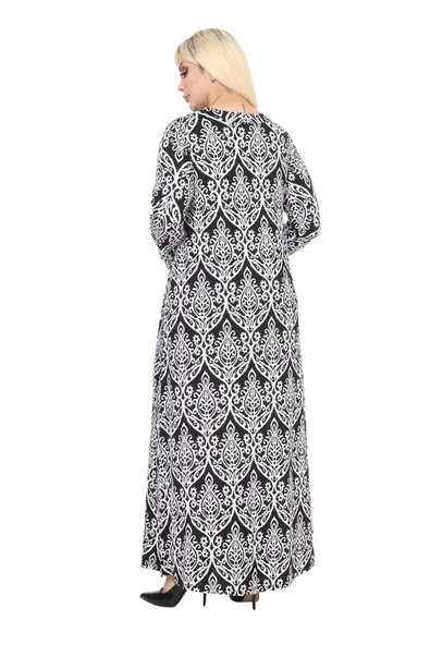 Melsay Butik Beyaz Dantel Desen Uzun Kollu Kadın Tesettür Elbise - 6