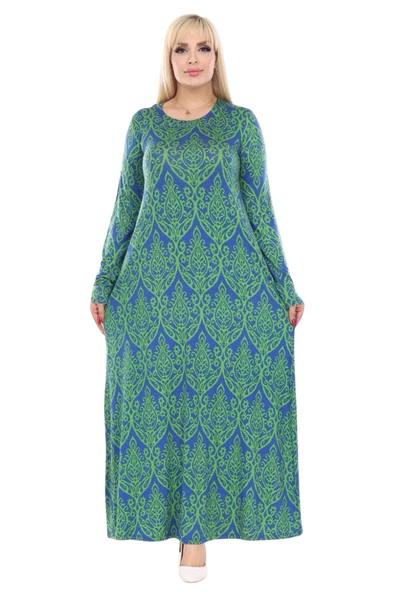Melsay Butik Yeşil Dantel Desen Uzun Kollu Kadın Tesettür Elbise - 2