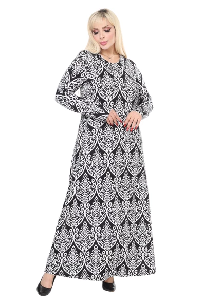 Melsay Butik Beyaz Dantel Desen Uzun Kollu Kadın Tesettür Elbise - 2