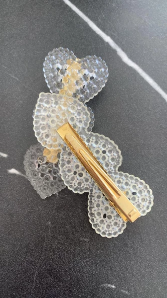 Fosforlu Neon Parlak Yeşil Renk Gold Kıskaçlı 3'lü Kalp Şekil 2'li Saç Tokası El Yapımı Epoksi - 3