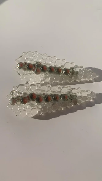 Fosforlu Neon Parlak Yeşil Renk Gümüş Pens Kıskaçlı Damla Şekil 2'li Saç Tokası El Yapımı Epoksi - Resim 4