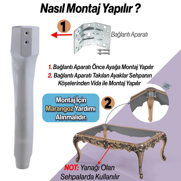 Erva Plastik 4 Adet Sehpa Ayağı 46 cm Beyaz Renk Orta Ayak Zigon Sehpa Mobilya Masa Ayakları Beyaz - 5