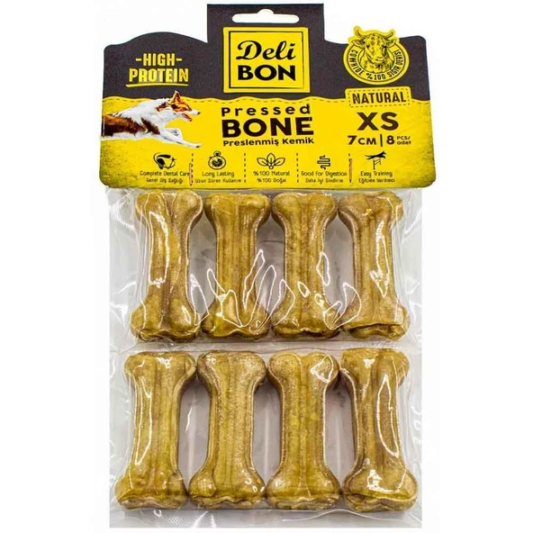 DELİBON DERİ PRES KEMİK 7CM XS BOY 8Lİ PAKET NATUREL 7CMX8AD.