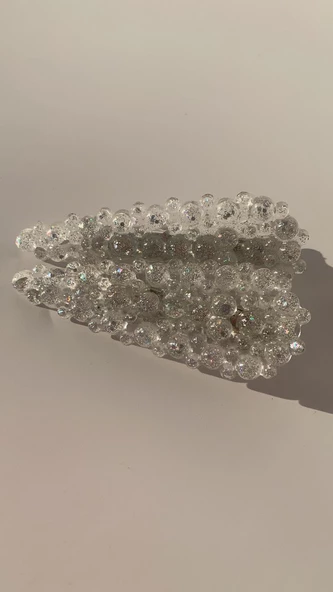 Fosforlu Neon Parlak Yeşil Renk Gümüş Pens Kıskaçlı Damla Şekil 2'li Saç Tokası El Yapımı Epoksi - Resim 2