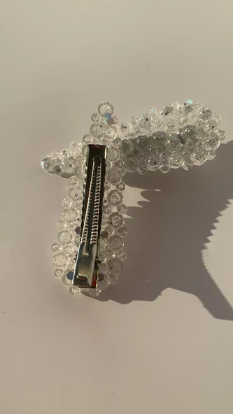 Fosforlu Neon Parlak Yeşil Renk Gümüş Pens Kıskaçlı Damla Şekil 2'li Saç Tokası El Yapımı Epoksi - Resim 6