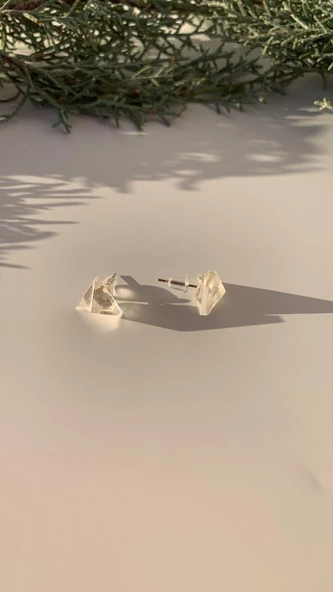 Fosforlu Neon Parlak Mavi Renk Gümüş Aksesuarlı Küpe Üçgen Elmas Şekil El Yapımı Epoksi - Resim 8