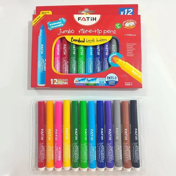 Fatih Yıkanabilir 12li Jumbo Keçeli Kalem Seti - 2