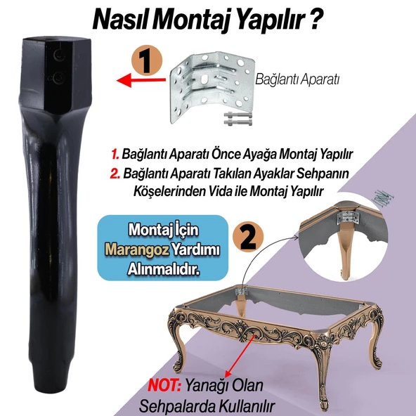 Erva Plastik 4 Adet Sehpa Ayağı 46 cm Siyah Renk Orta Ayak Zigon Sehpa Mobilya Masa Ayakları Siyah - 5