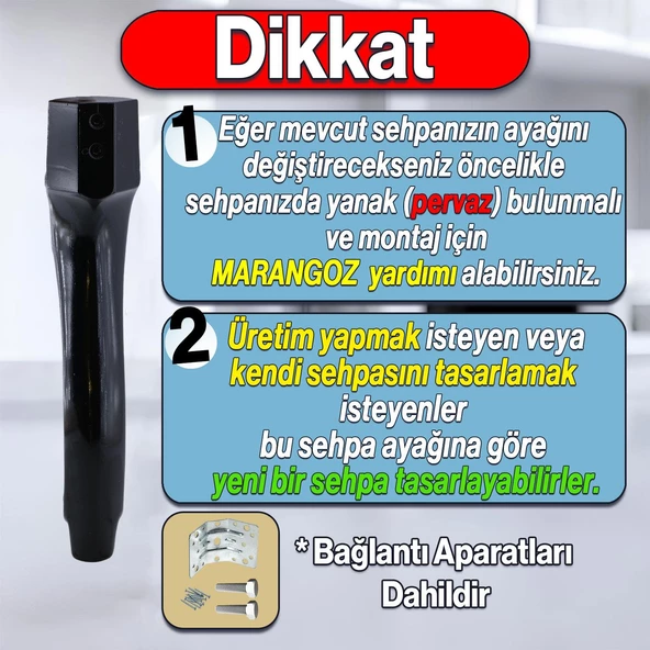Erva Plastik 4 Adet Sehpa Ayağı 46 cm Siyah Renk Orta Ayak Zigon Sehpa Mobilya Masa Ayakları Siyah - 2