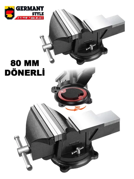 Germany Style Dönerli ProX Çelik Kol 80 Mm Dövme Çelik Sabit Tezgah Mengenesi