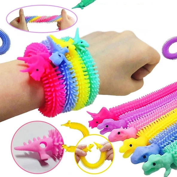 4 ADET DUYUSAL DİNAZORLU STRES OYUNCAĞI UZAYAN BİLEKLİK DINOSAUR SENSORY FİDGET TOY ANTİ STRESS TOYS - 3