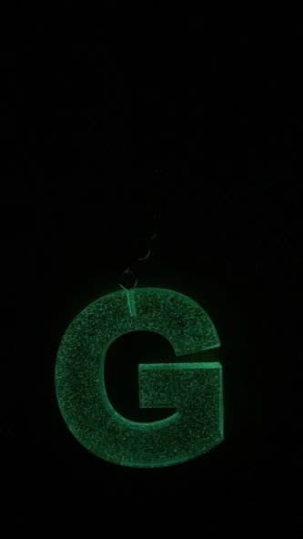G Harfi Fosforlu Neon Yeşil Renk Parlak Simli Gold Aksesuarlı Anahtarlık El Yapımı Epoksi Hediyelik - Resim 7