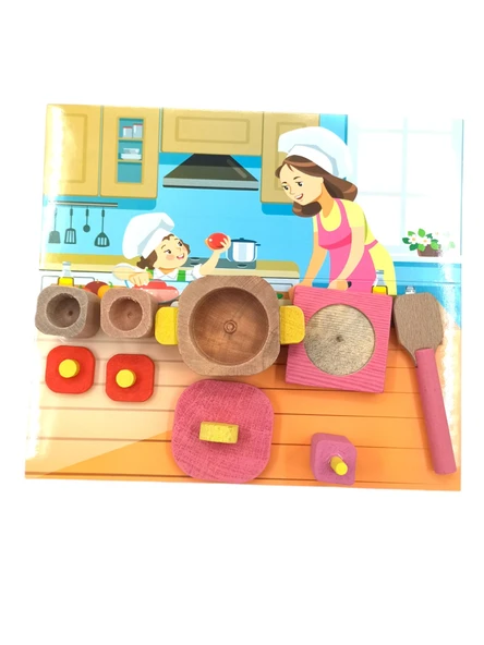 Minik Şeflerin Mutfağı: Ahşap Minyatür Tencereli Ocaklı Mutfak Seti! - 2